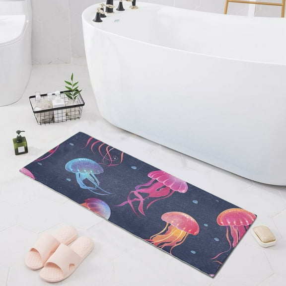 Bath Mat Soft Plush Non-Slip Absorbent Bathroom Rugs 39"x20" Jellyfish and Bubbles