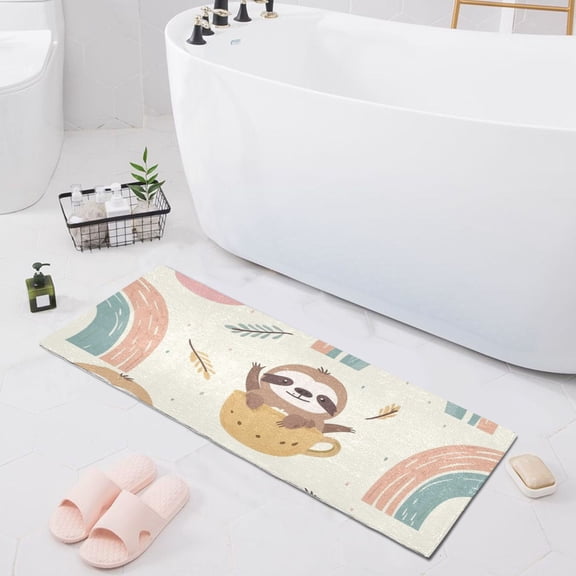Bath Mat Soft Plush Non-Slip Absorbent Bathroom Rugs 39"x20" Koala Cup Rainbow