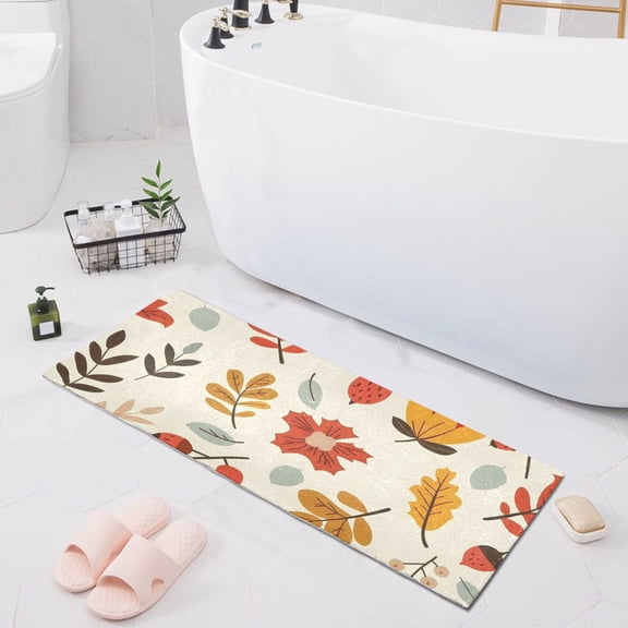Bath Mat Soft Plush Non-Slip Absorbent Bathroom Rugs 39"x20" Leaves Flowers Acorn