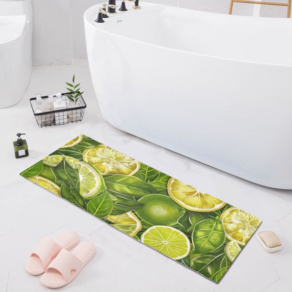 Bath Mat Soft Plush Non-Slip Absorbent Bathroom Rugs 39"x20" Lemon Slices and Leaves