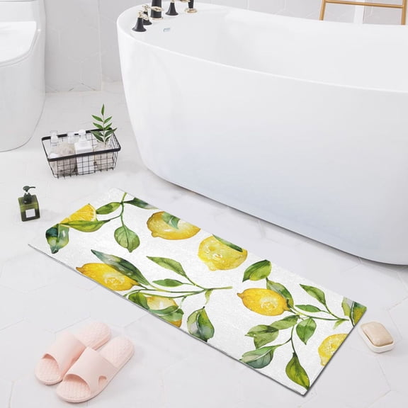 Bath Mat Soft Plush Non-Slip Absorbent Bathroom Rugs 39"x20" Lemons and Leaves