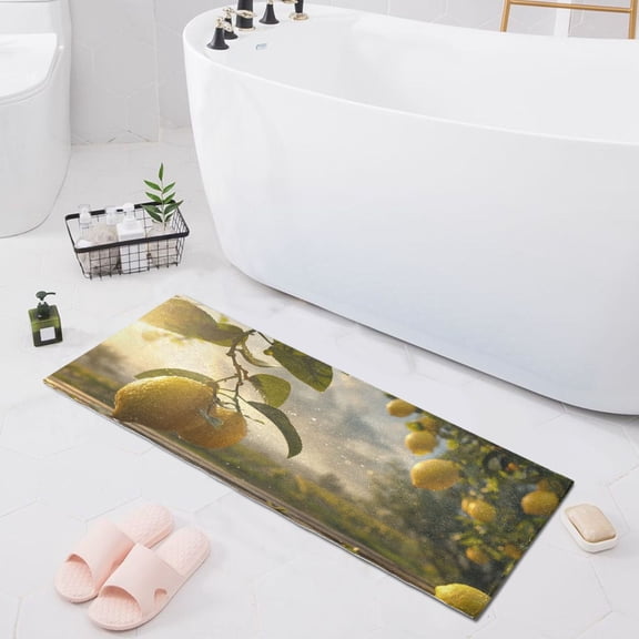 Bath Mat Soft Plush Non-Slip Absorbent Bathroom Rugs 39"x20" Lemons on Tree