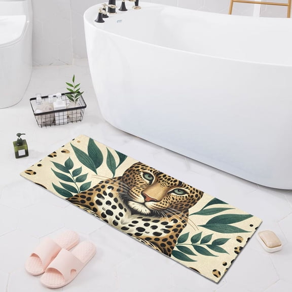Bath Mat Soft Plush Non-Slip Absorbent Bathroom Rugs 39"x20" Leopard in Leaves