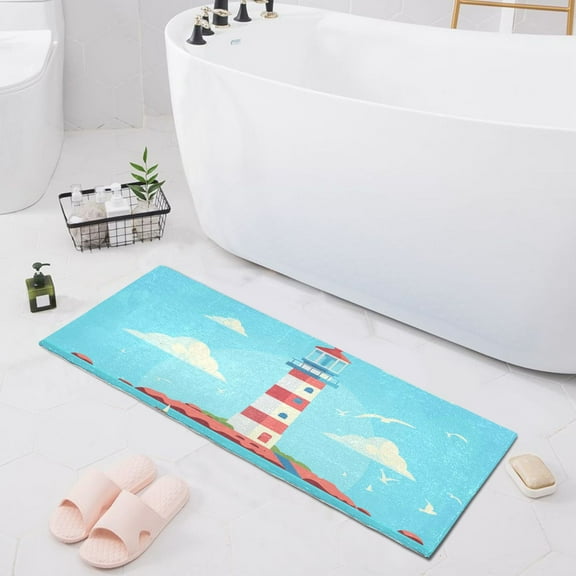 Bath Mat Soft Plush Non-Slip Absorbent Bathroom Rugs 39"x20" Lighthouse on Island