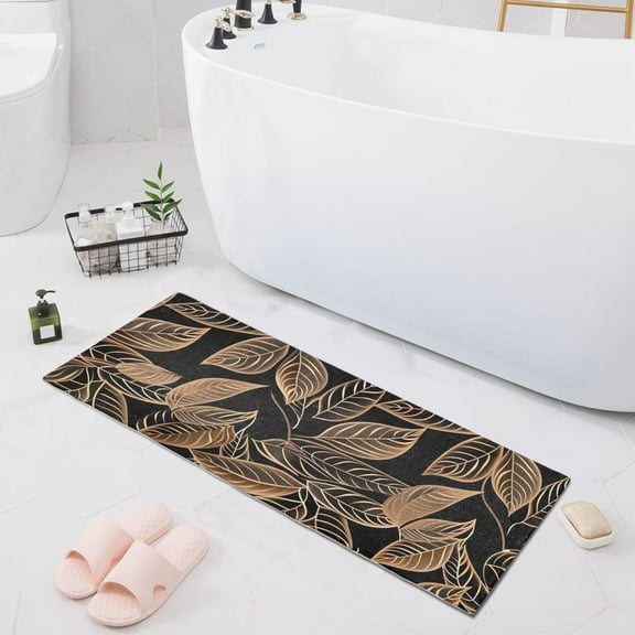 Bath Mat Soft Plush Non-Slip Absorbent Bathroom Rugs 39"x20" Line Copper Leaves