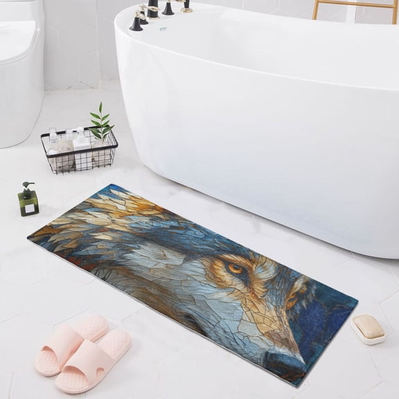 Bath Mat Soft Plush Non-Slip Absorbent Bathroom Rugs 39"x20" Lone Wolf Survives