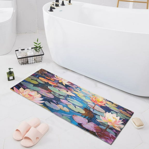 Bath Mat Soft Plush Non-Slip Absorbent Bathroom Rugs 39"x20" Lotus Flower Leaf