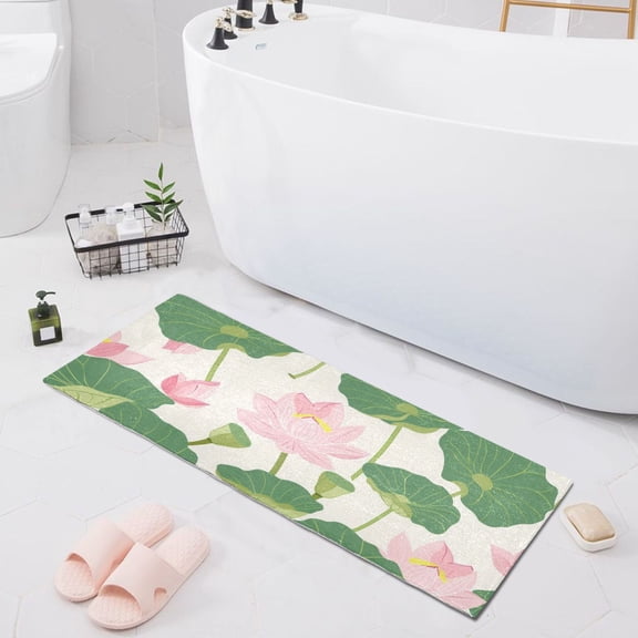 Bath Mat Soft Plush Non-Slip Absorbent Bathroom Rugs 39"x20" Lotus Flower with Leaf