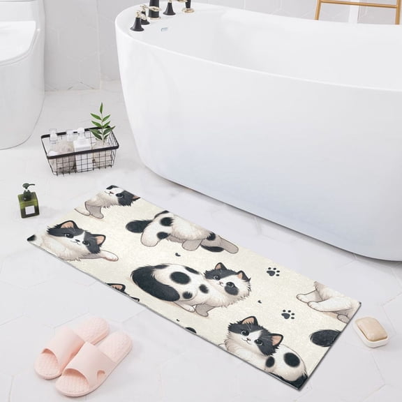 Bath Mat Soft Plush Non-Slip Absorbent Bathroom Rugs 39"x20" Lovely Cats and Paw