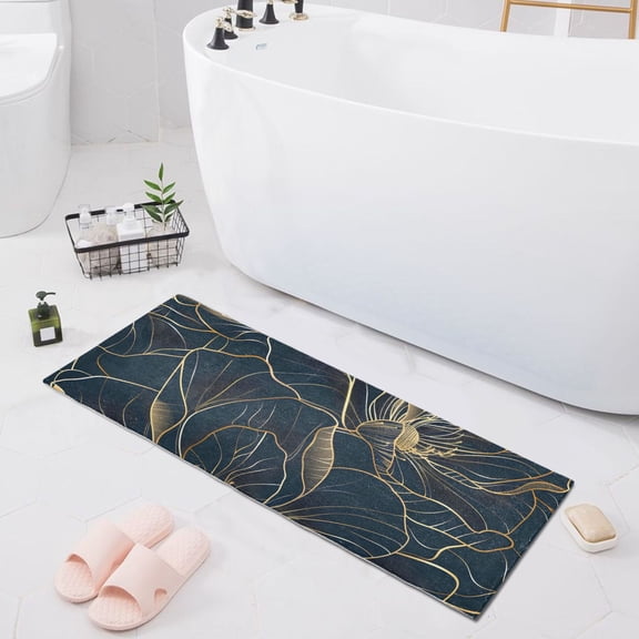 Bath Mat Soft Plush Non-Slip Absorbent Bathroom Rugs 39"x20" Luxury Rose Flower Outline