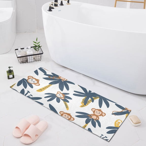 Bath Mat Soft Plush Non-Slip Absorbent Bathroom Rugs 39"x20" Monkey on Tree