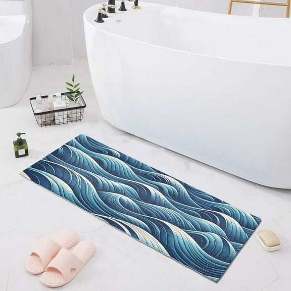 Bath Mat Soft Plush Non-Slip Absorbent Bathroom Rugs 39"x20" Ocean Wave