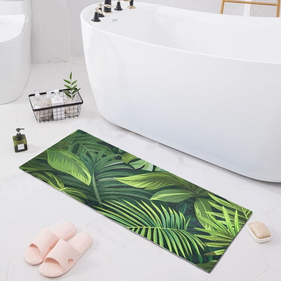Bath Mat Soft Plush Non-Slip Absorbent Bathroom Rugs 39"x20" Palm Leaves