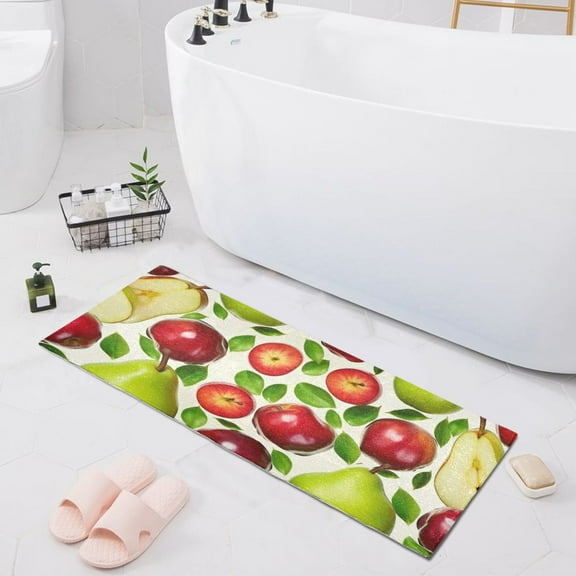 Bath Mat Soft Plush Non-Slip Absorbent Bathroom Rugs 39"x20" Pear and Apples