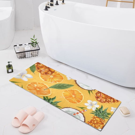 Bath Mat Soft Plush Non-Slip Absorbent Bathroom Rugs 39"x20" Pineapple Coconut Orange Flowers