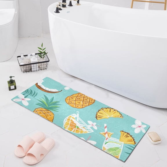 Bath Mat Soft Plush Non-Slip Absorbent Bathroom Rugs 39"x20" Pineapple Flower Coconut Drink