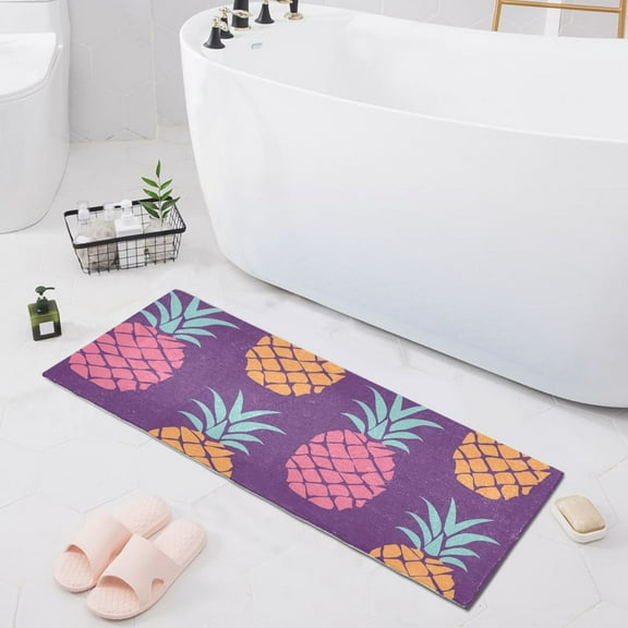 Bath Mat Soft Plush Non-Slip Absorbent Bathroom Rugs 39"x20" Pineapple Silhouette