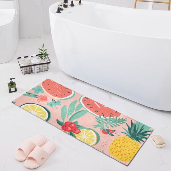 Bath Mat Soft Plush Non-Slip Absorbent Bathroom Rugs 39"x20" Pineapple Watermelon Orange