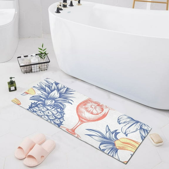 Bath Mat Soft Plush Non-Slip Absorbent Bathroom Rugs 39"x20" Pineapple with Drink