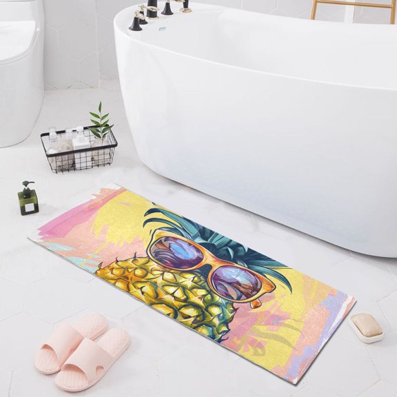 Bath Mat Soft Plush Non-Slip Absorbent Bathroom Rugs 39"x20" Pineapple with Glasses