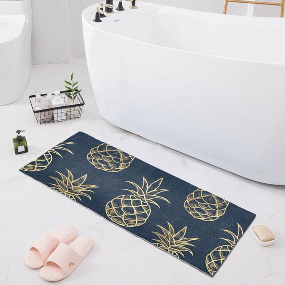 Bath Mat Soft Plush Non-Slip Absorbent Bathroom Rugs 39"x20" Pineapples Outline