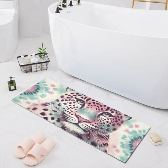 Bath Mat Soft Plush Non-Slip Absorbent Bathroom Rugs 39"x20" Pink Leopard Animal