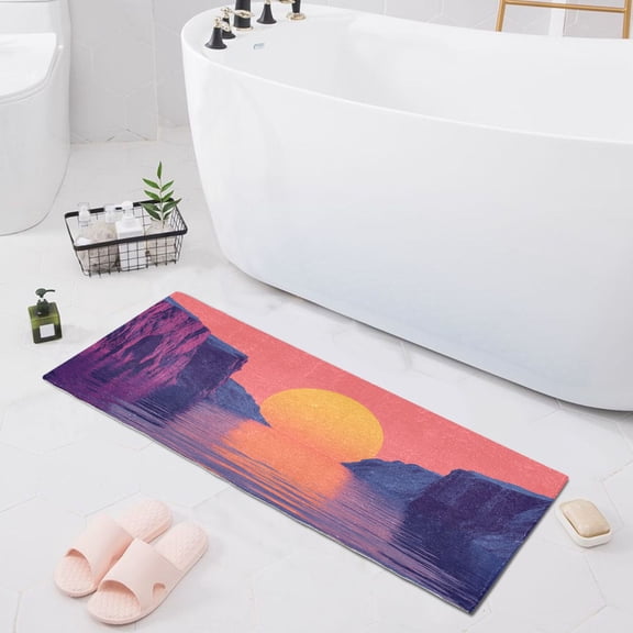 Bath Mat Soft Plush Non-Slip Absorbent Bathroom Rugs 39"x20" Pink Sunset over Sea