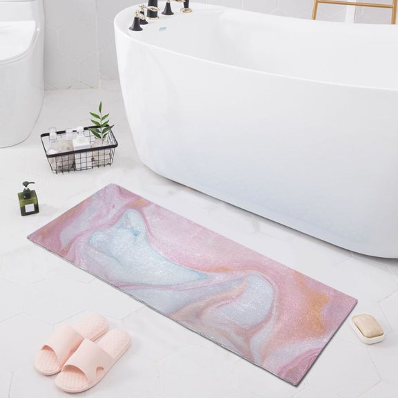 Bath Mat Soft Plush Non-Slip Absorbent Bathroom Rugs 39"x20" Pink Turquoise Lavender Marble