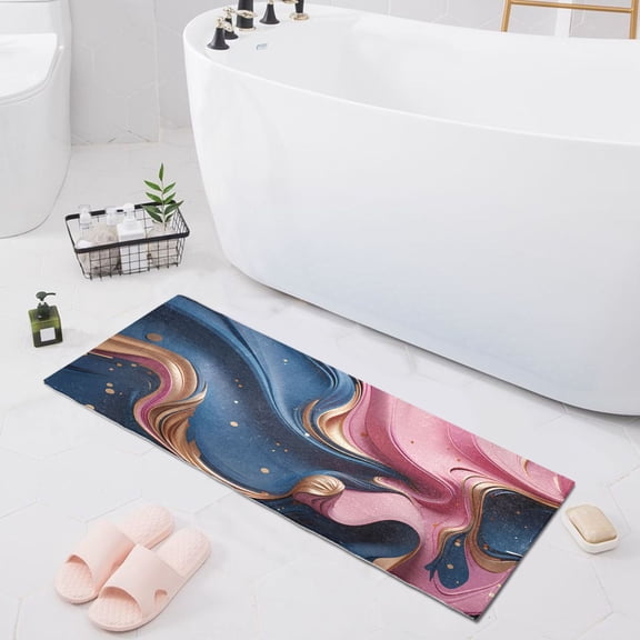 Bath Mat Soft Plush Non-Slip Absorbent Bathroom Rugs 39"x20" Pink and Dark Blue Marble