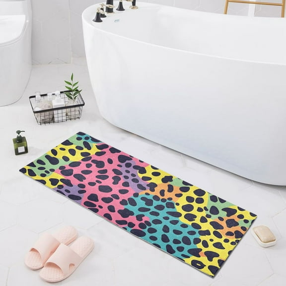 Bath Mat Soft Plush Non-Slip Absorbent Bathroom Rugs 39"x20" Polychrome Leopard