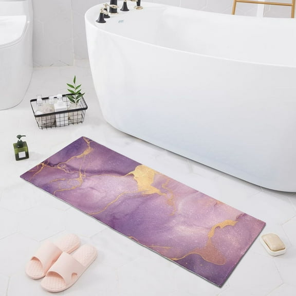 Bath Mat Soft Plush Non-Slip Absorbent Bathroom Rugs 39"x20" Purple Lilac Marble
