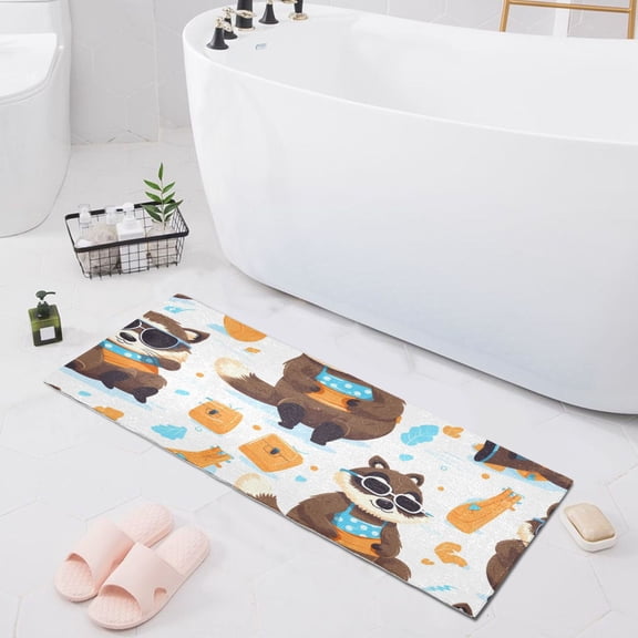 Bath Mat Soft Plush Non-Slip Absorbent Bathroom Rugs 39"x20" Raccoon with Sunglasses