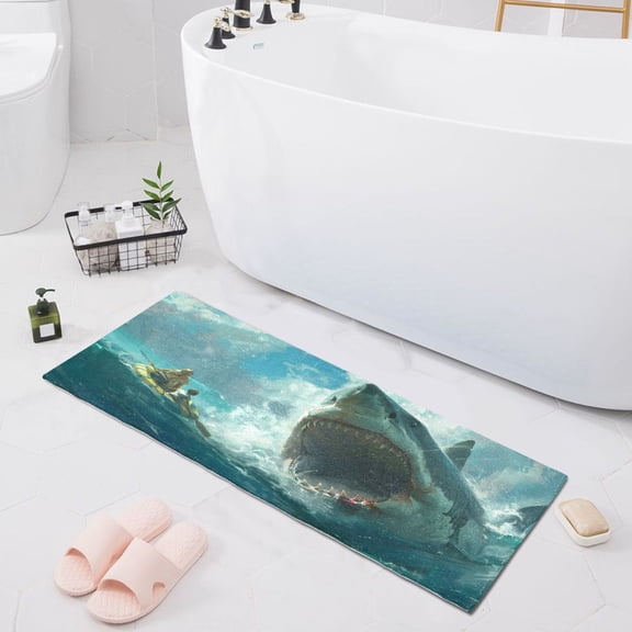 Bath Mat Soft Plush Non-Slip Absorbent Bathroom Rugs 39"x20" Raft Life with Shark