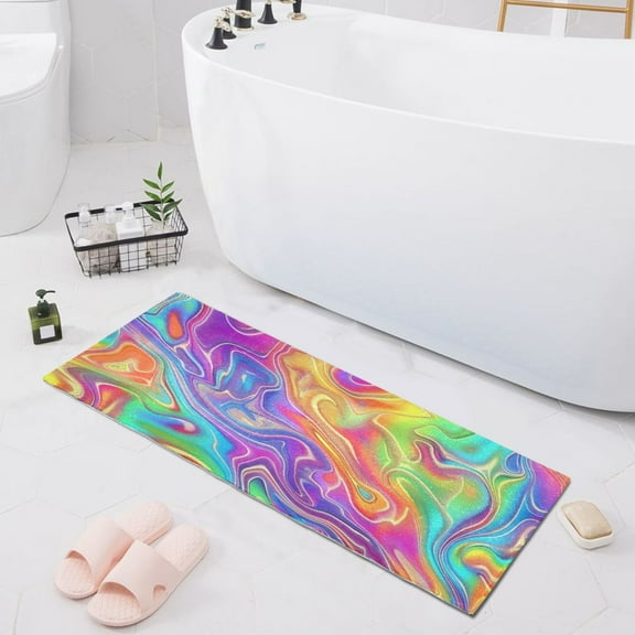 Bath Mat Soft Plush Non-Slip Absorbent Bathroom Rugs 39"x20" Rainbow Tie-dye