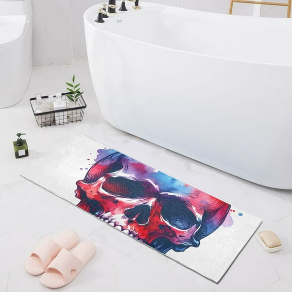 Bath Mat Soft Plush Non-Slip Absorbent Bathroom Rugs 39"x20" Red Blue Skull