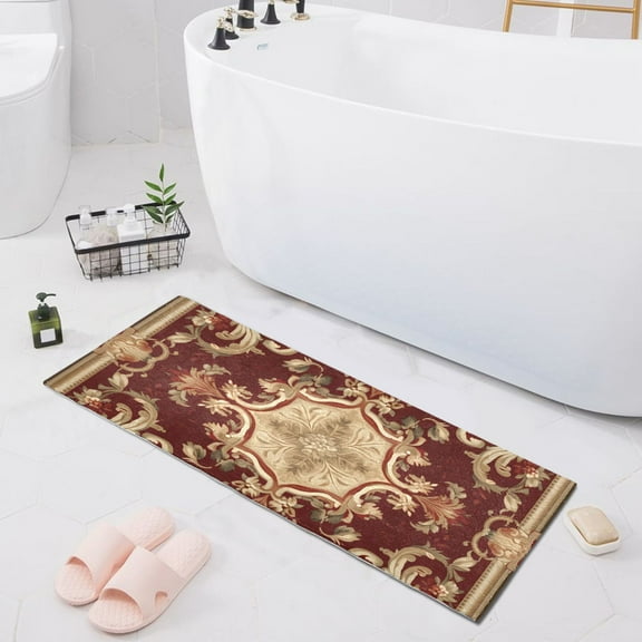 Bath Mat Soft Plush Non-Slip Absorbent Bathroom Rugs 39"x20" Red Bohemian Mandala