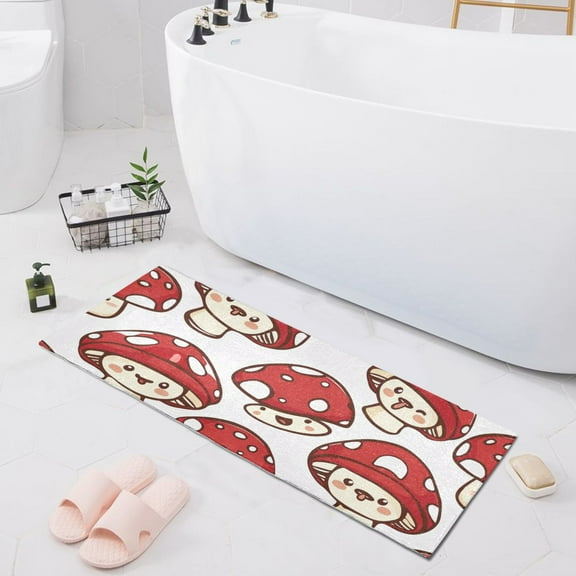 Bath Mat Soft Plush Non-Slip Absorbent Bathroom Rugs 39"x20" Red Cute Mushrooms