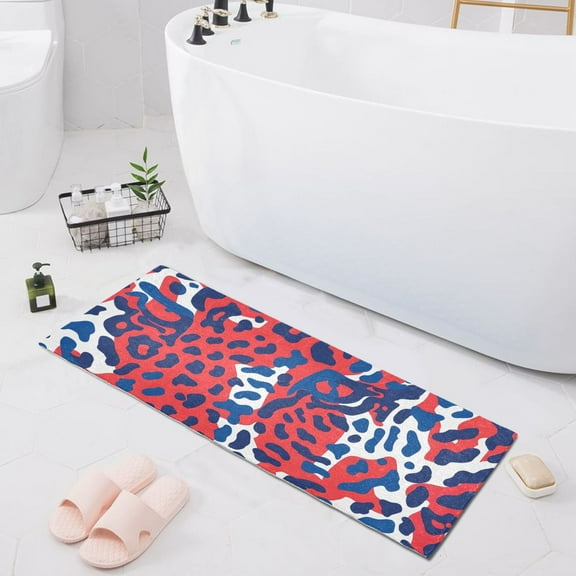 Bath Mat Soft Plush Non-Slip Absorbent Bathroom Rugs 39"x20" Red Leopard