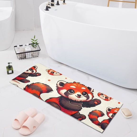 Bath Mat Soft Plush Non-Slip Absorbent Bathroom Rugs 39"x20" Red Raccoon and Face