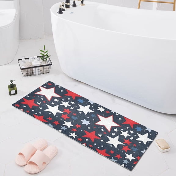 Bath Mat Soft Plush Non-Slip Absorbent Bathroom Rugs 39"x20" Red White Blue Stars