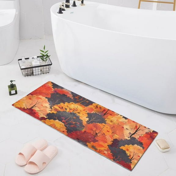 Bath Mat Soft Plush Non-Slip Absorbent Bathroom Rugs 39"x20" Red Yellow Darkslategray Trees Forest