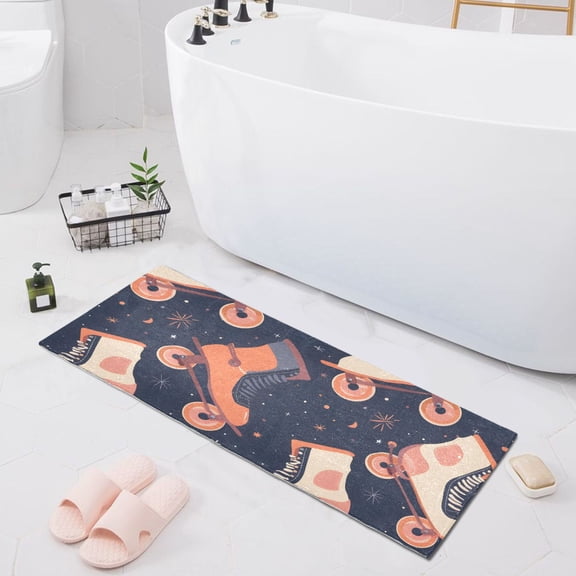 Bath Mat Soft Plush Non-Slip Absorbent Bathroom Rugs 39"x20" Retro Rollers Skates