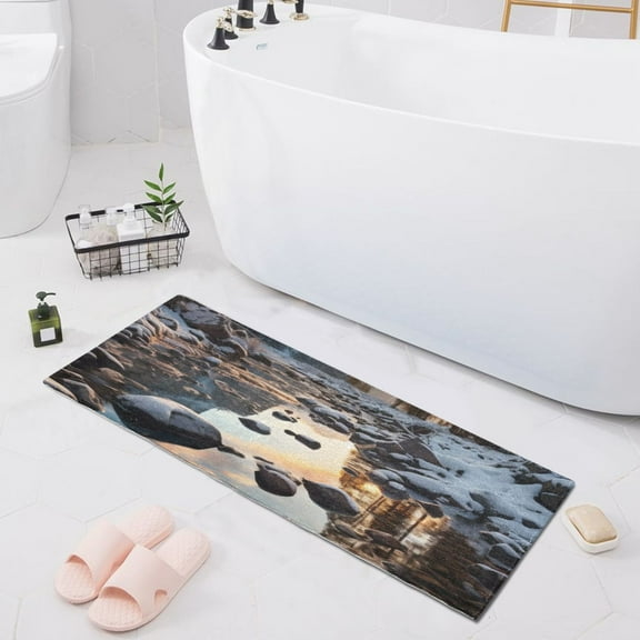 Bath Mat Soft Plush Non-Slip Absorbent Bathroom Rugs 39"x20" River Reflecting Sunset Sky