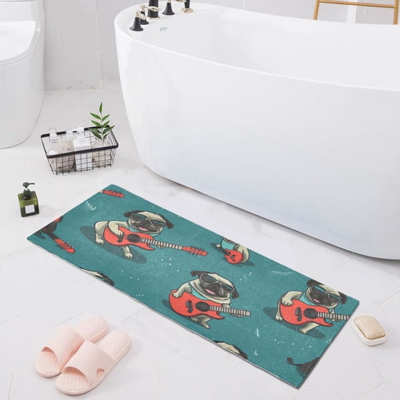 Bath Mat Soft Plush Non-Slip Absorbent Bathroom Rugs 39"x20" Rock Pekingese Dogs