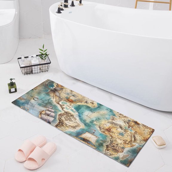 Bath Mat Soft Plush Non-Slip Absorbent Bathroom Rugs 39"x20" Sailing Ship and Nautical Chart