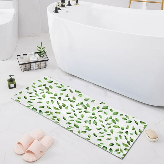 Bath Mat Soft Plush Non-Slip Absorbent Bathroom Rugs 39"x20" Scattered Small Leaves