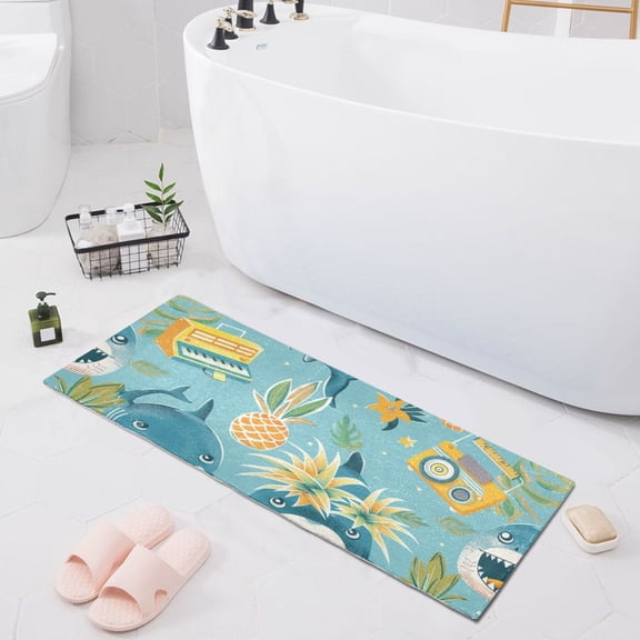 Bath Mat Soft Plush Non-Slip Absorbent Bathroom Rugs 39"x20" Shark Pineapple Music Players