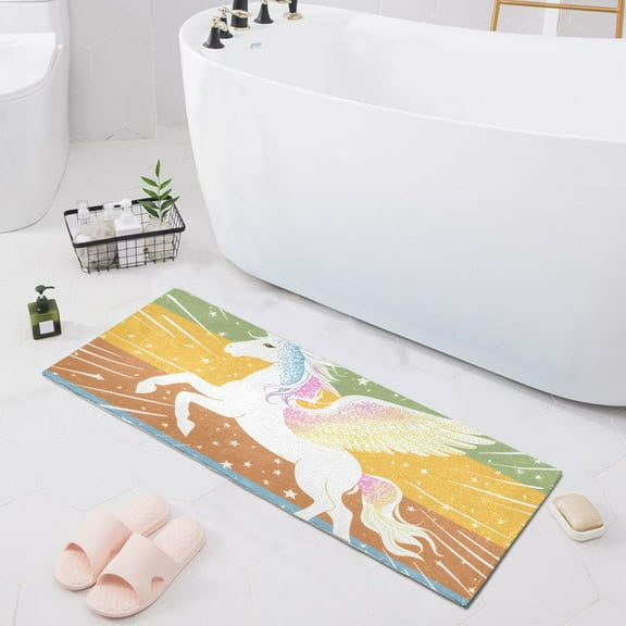 Bath Mat Soft Plush Non-Slip Absorbent Bathroom Rugs 39"x20" Shining Winged Unicorn