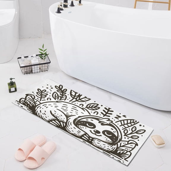 Bath Mat Soft Plush Non-Slip Absorbent Bathroom Rugs 39"x20" Sloth Sleeps with Leaves