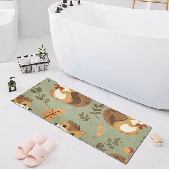 Bath Mat Soft Plush Non-Slip Absorbent Bathroom Rugs 39"x20" Smiling Squirrel with Acorns